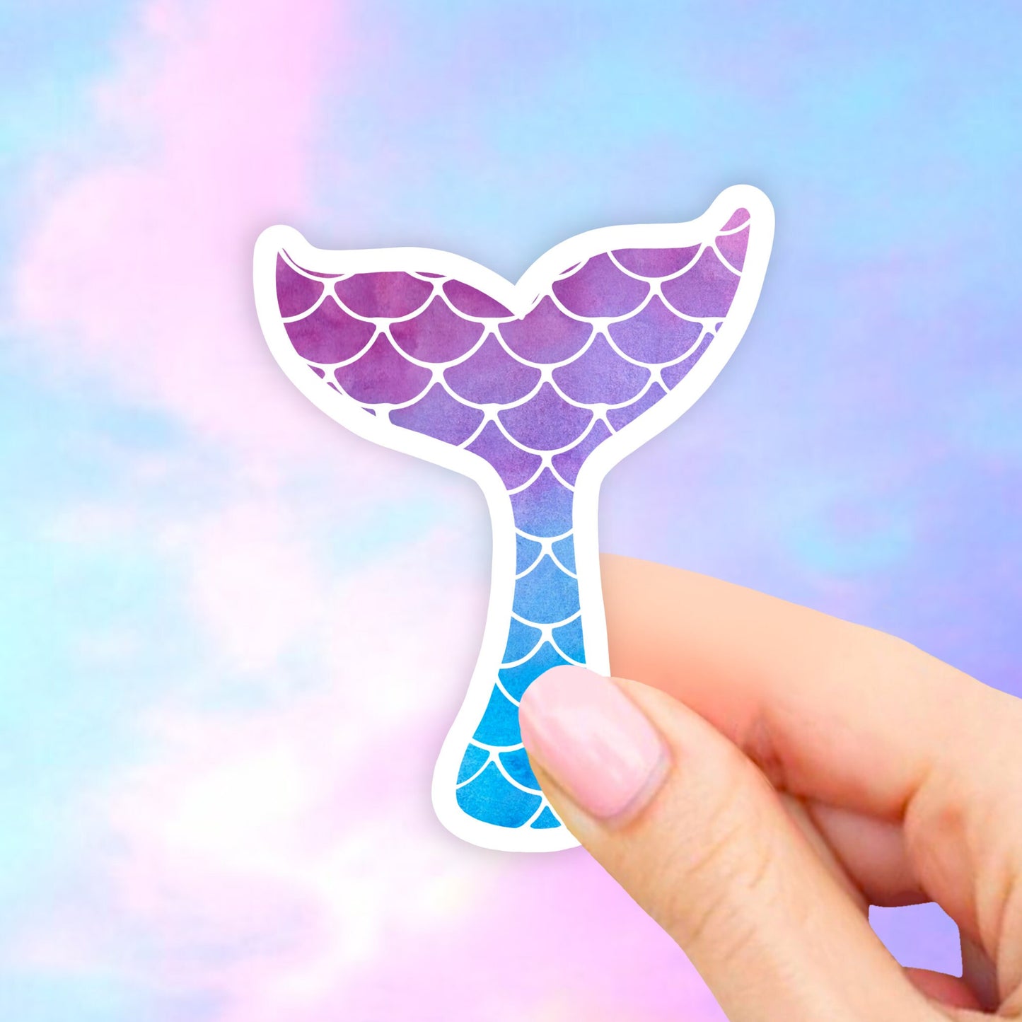 Watercolor Mermaid Tail Sticker, Mermaid Vinyl Stickers, Wave Ocean VSCO Sticker, Laptop Stickers, Aesthetic, Laptop decal, Water bottle