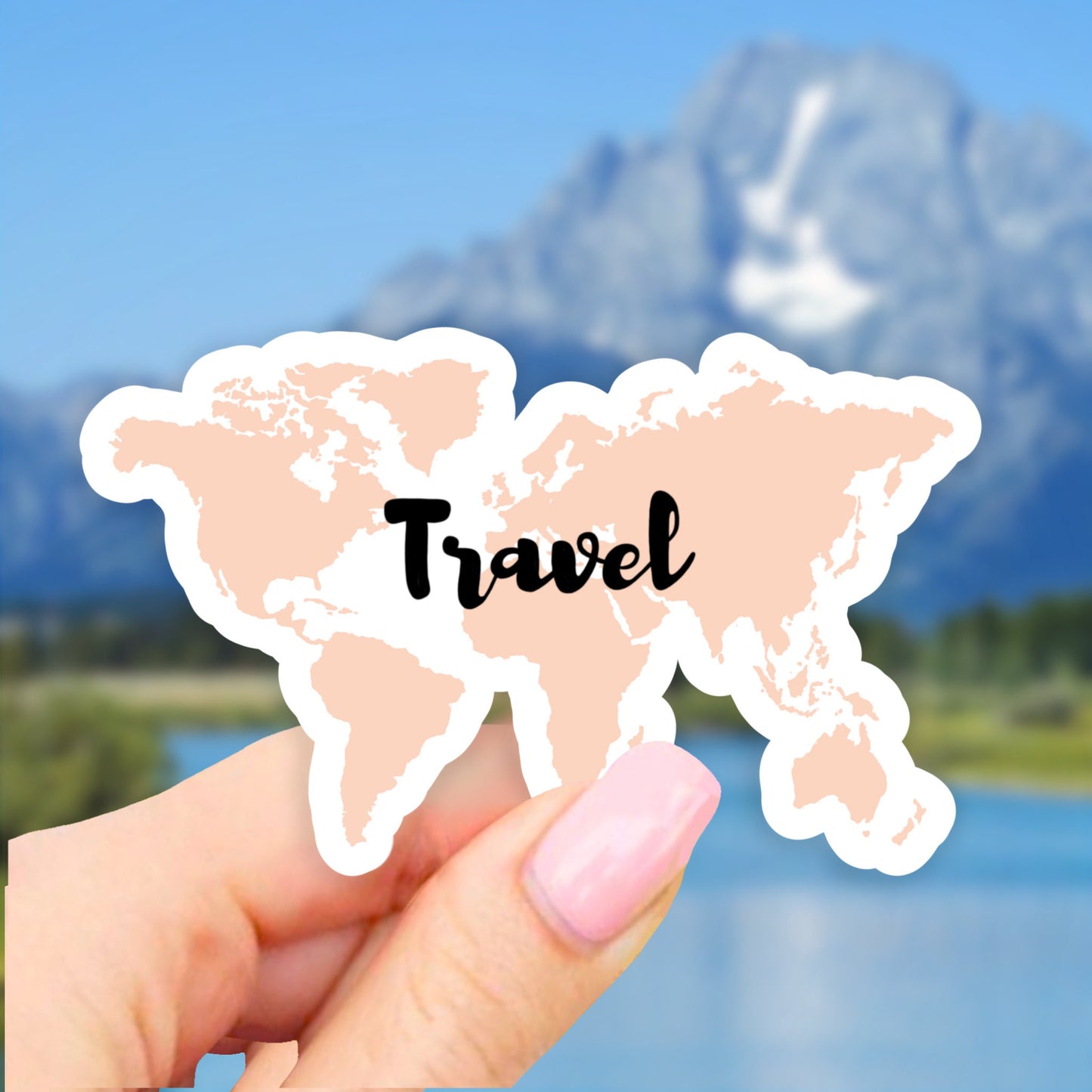 Pink World Map Sticker, Hand Drawn Travel VSCO Stickers, Laptop Stickers, Aesthetic stickers, Laptop decal, Water bottle, Computer, Bumper