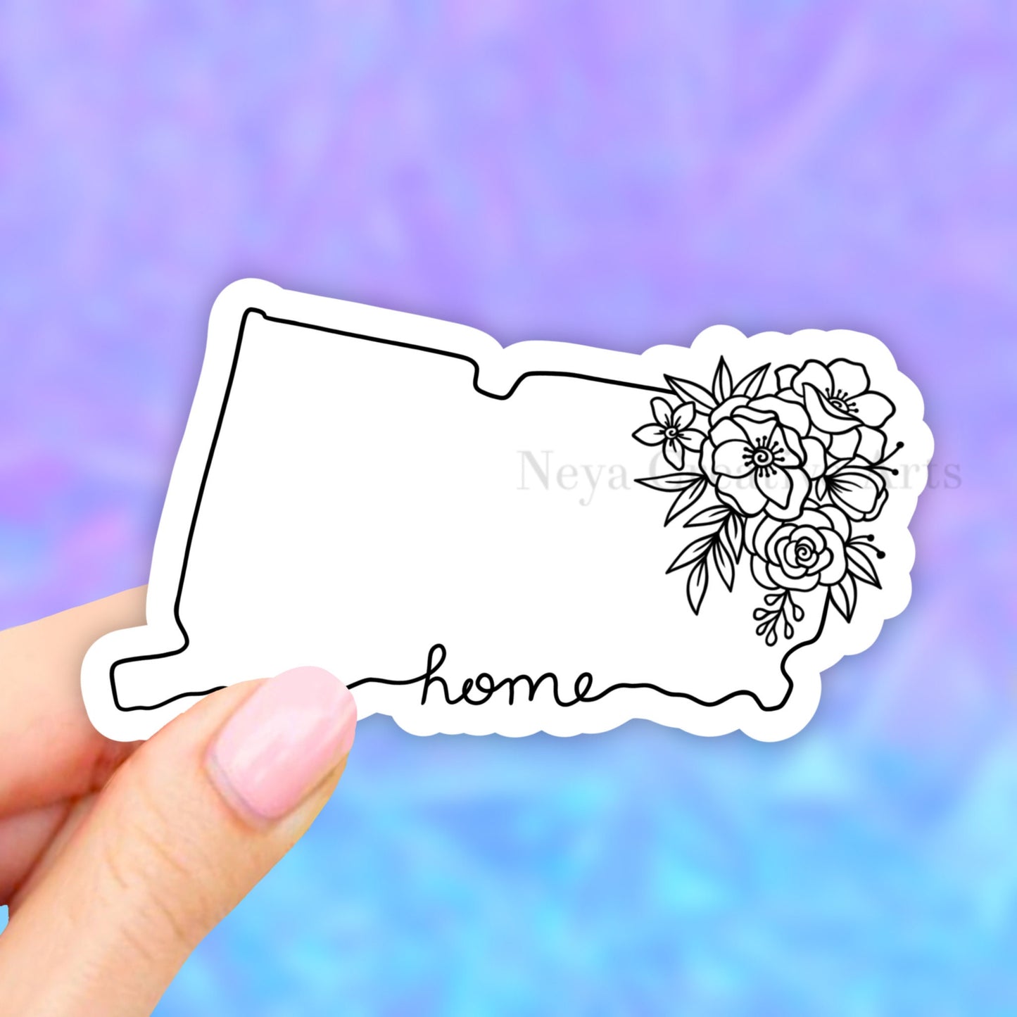 Connecticut Stickers, Connecticut State Sticker, Floral USA State Art, USA Map, Laptop Sticker, Aesthetic Stickers, Vinyl Water bottle Decal