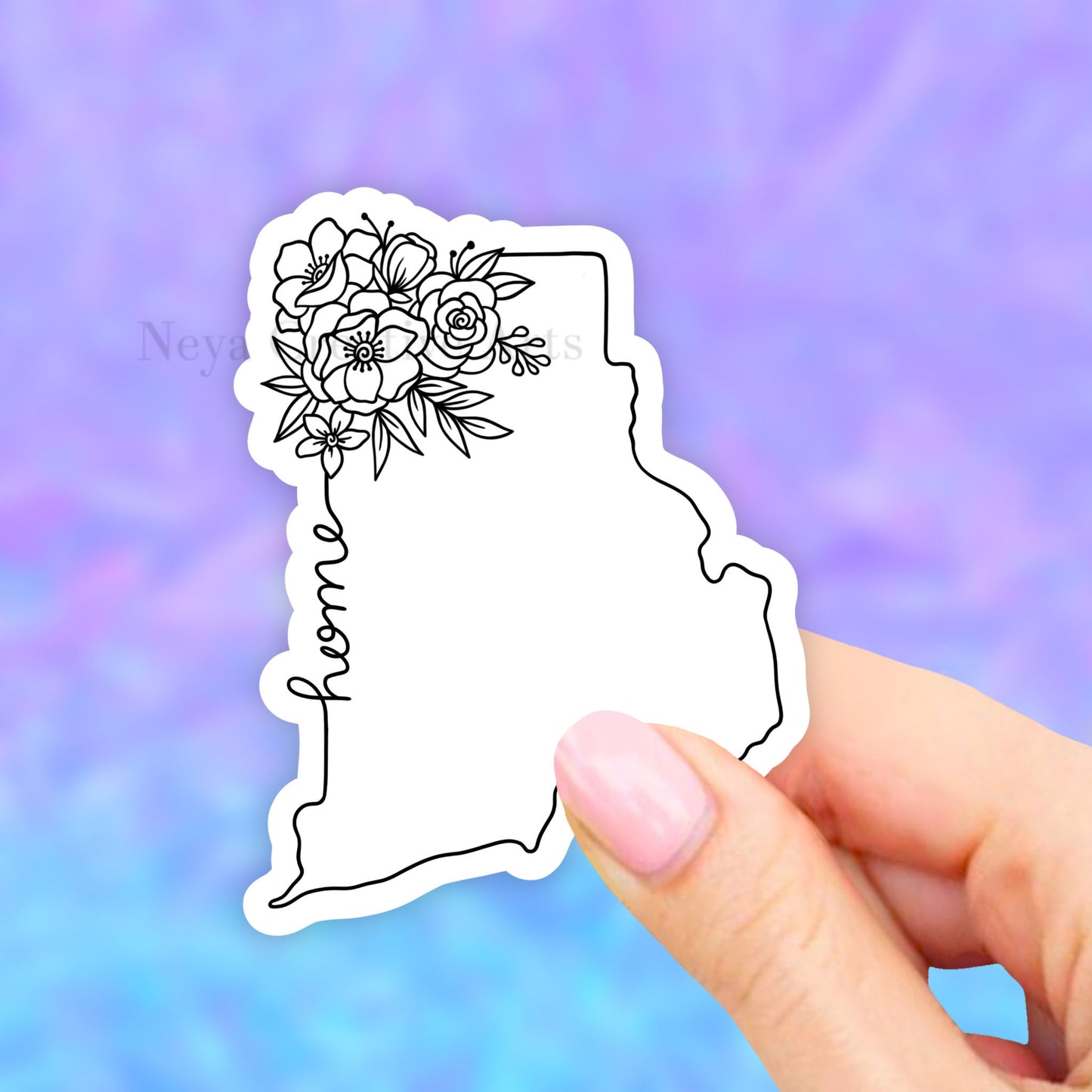 Rhode Island state Sticker, Floral States Art map, water bottle stickers, state stickers, USA State Art, USA Map, States Sticker