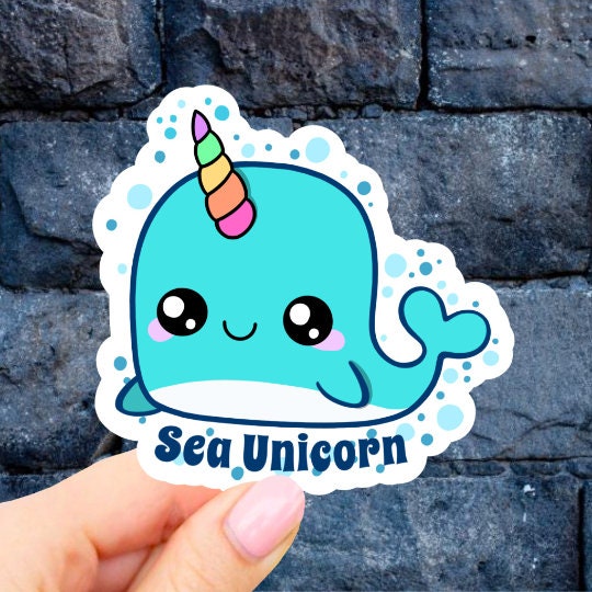 Narwhal Unicorn of the sea Sticker, Blue ocean Stickers, save oceans, Fish decal, Aesthetic Stickers, Water bottle Stickers, Computer