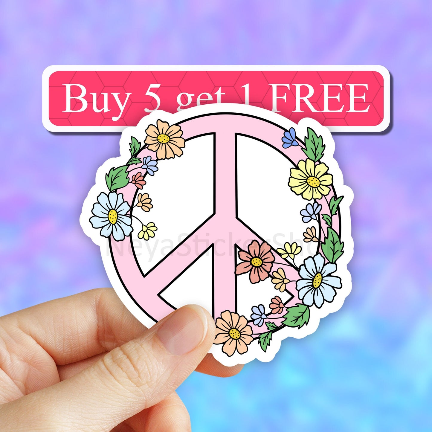 Floral Peace sign Sticker, peace sign sticker, Inspirational stickers, Water bottle sticker, Laptop Stickers, Laptop decal, Vinyl stickers