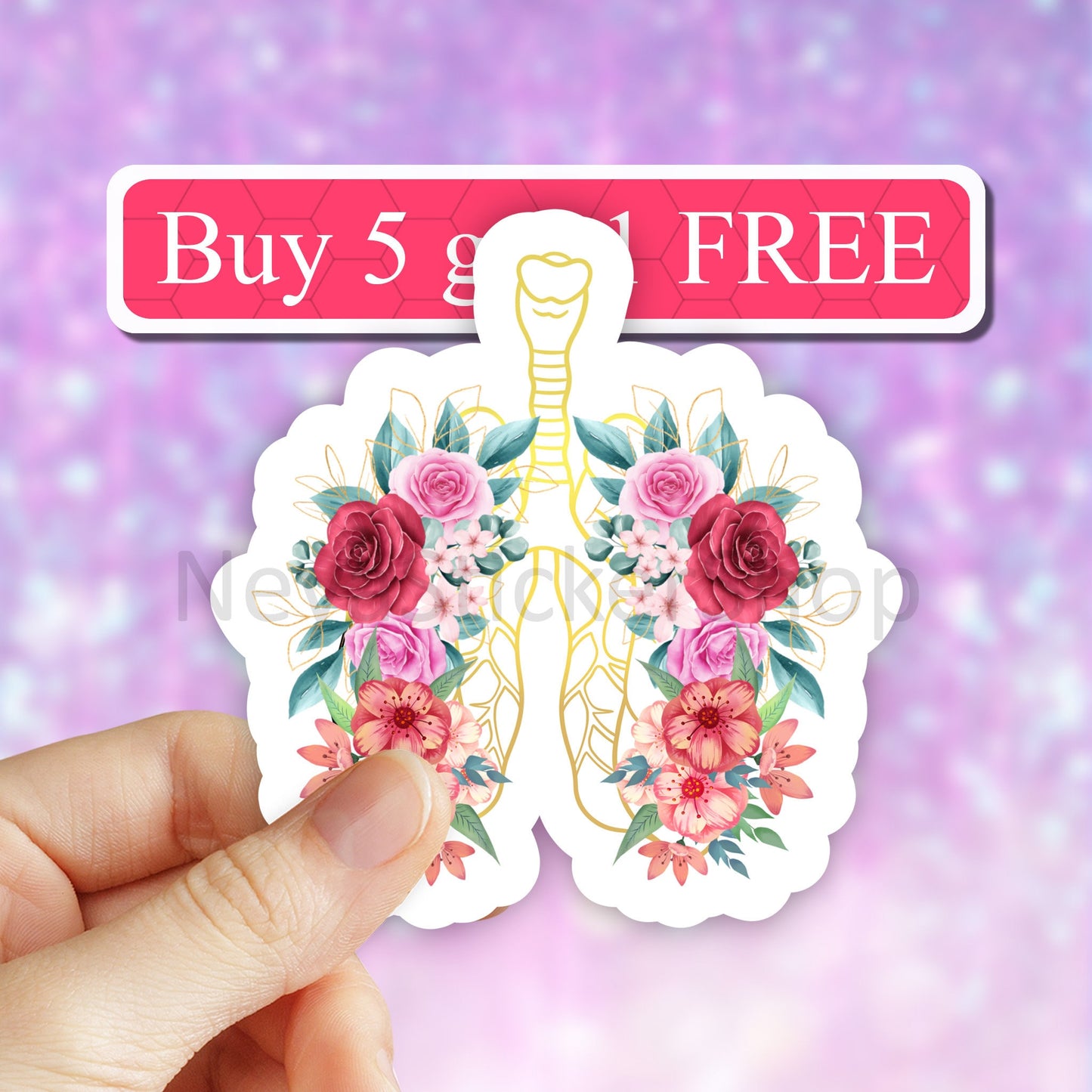Floral Lungs Sticker, Lungs Sticker, Air Sticker, Breathe Sticker, Anatomical Sticker, Floral Sticker Biology Sticker, future nurse Stickers