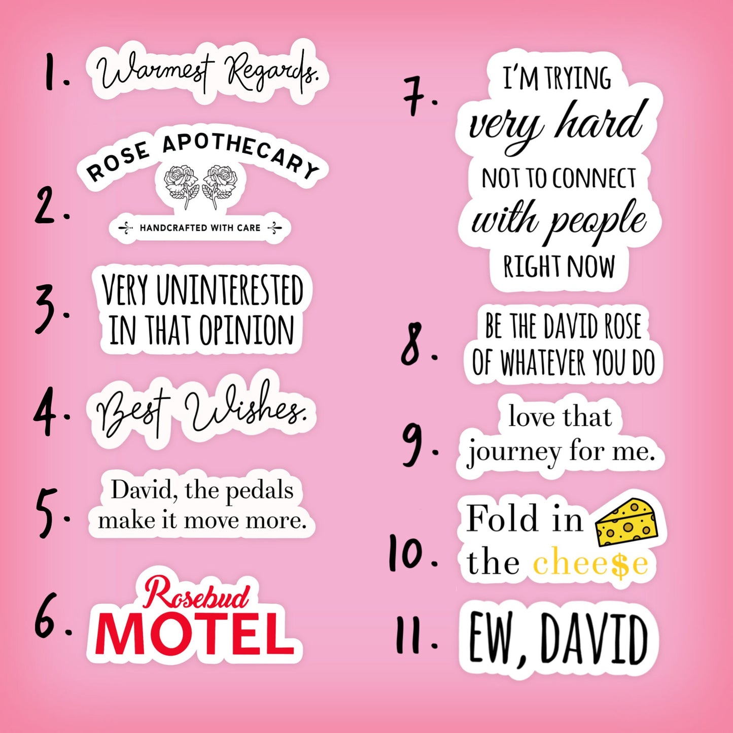 funny stickers pack, tv show gifts, funny David sticker, popular tv show, computer stickers, laptop, water bottle decal, car sticker, tumble