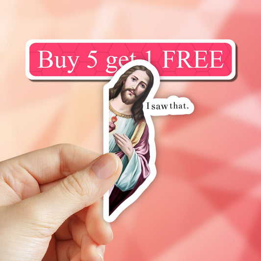 Jesus I Saw That meme Sticker, trending stickers, vinyl laptop decal, funny jesus sticker, Christian stickers, water bottle stickers, car