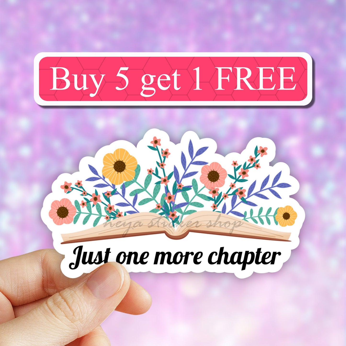 Just one more chapter book sticker, book stickers, flower book sticker, trending stickers, floral book sticker, laptop stickers, computer