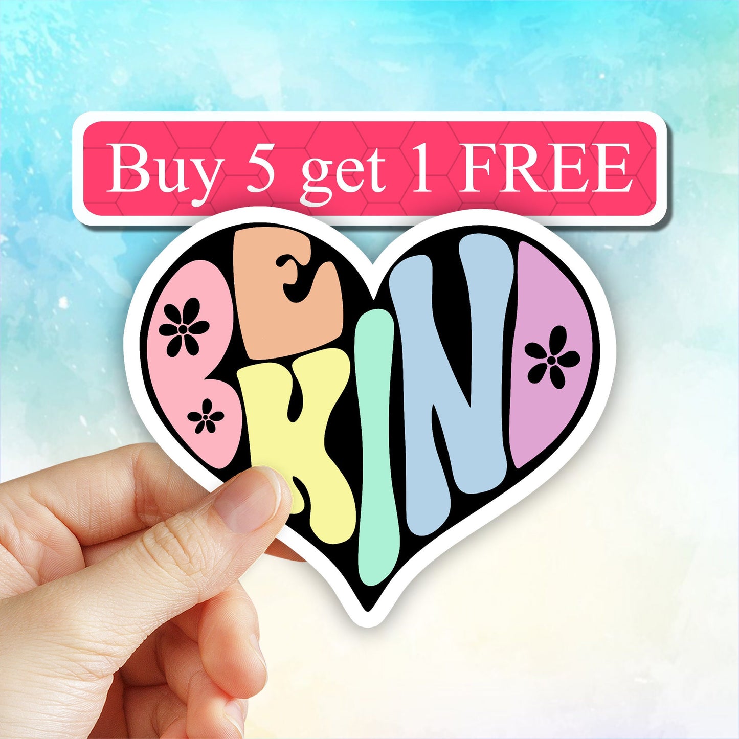 Heart Be kind sticker, cute vinyl stickers, kindness matters, mental health, Rainbow, kindness decal, laptop stickers, car stickers