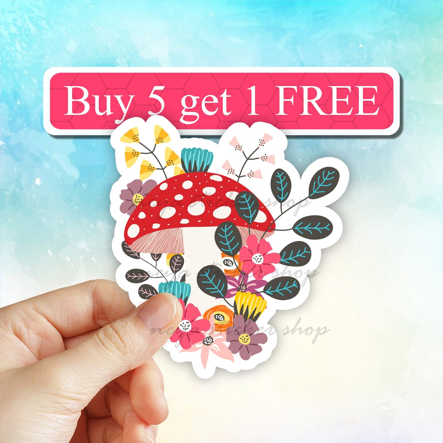 Floral Mushroom sticker, vinyl stickers, laptop stickers, Flower Stickers, Waterproof stickers, Floral sticker, nature stickers decal