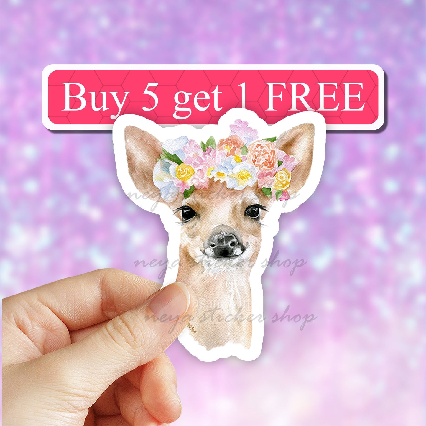Floral crown deer sticker, watercolor deer stickers, Cute deer sticker, animal stickers, vinyl stickers, laptop decal, computer decal