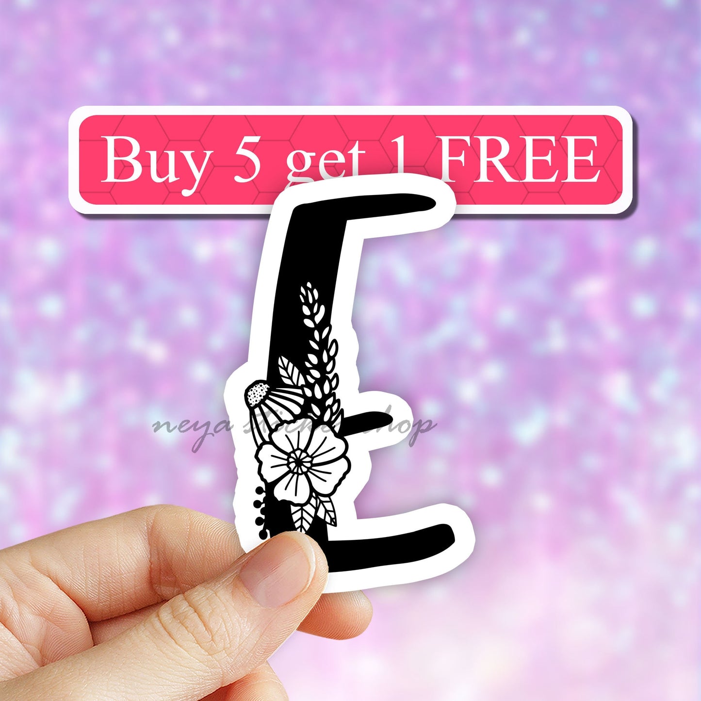 Floral Letter E Sticker, Vinyl Sticker, Best Friend Gift, Laptop Decals, Name Stickers, Monogram Stickers, Floral Sticker, Waterproof Decal