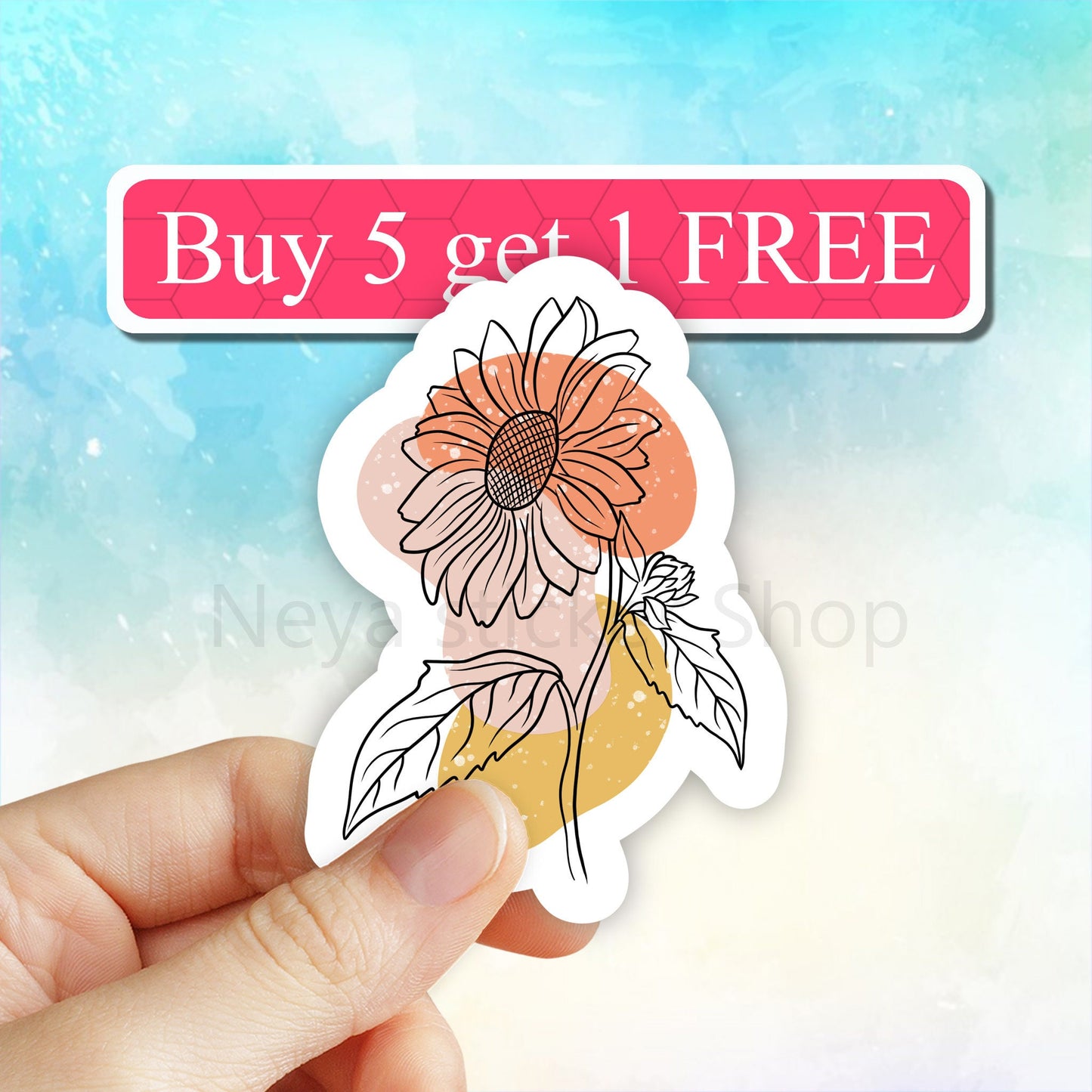 Boho sunflower Sticker, Sun flower decal, floral stickers, flower stickers, Cute Stickers, Laptop Stickers, Water bottle Sticker, decals