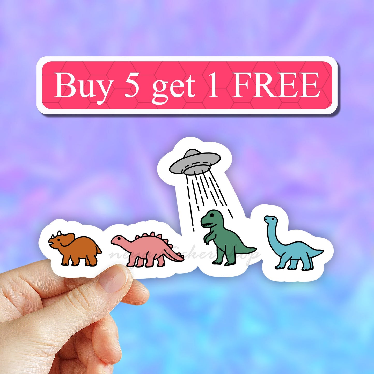 UFO Dinosaur Sticker, Alien sticker, funny stickers, cute Dino Stickers, Vinyl Laptop stickers, Water bottle Stickers, Computer stickers