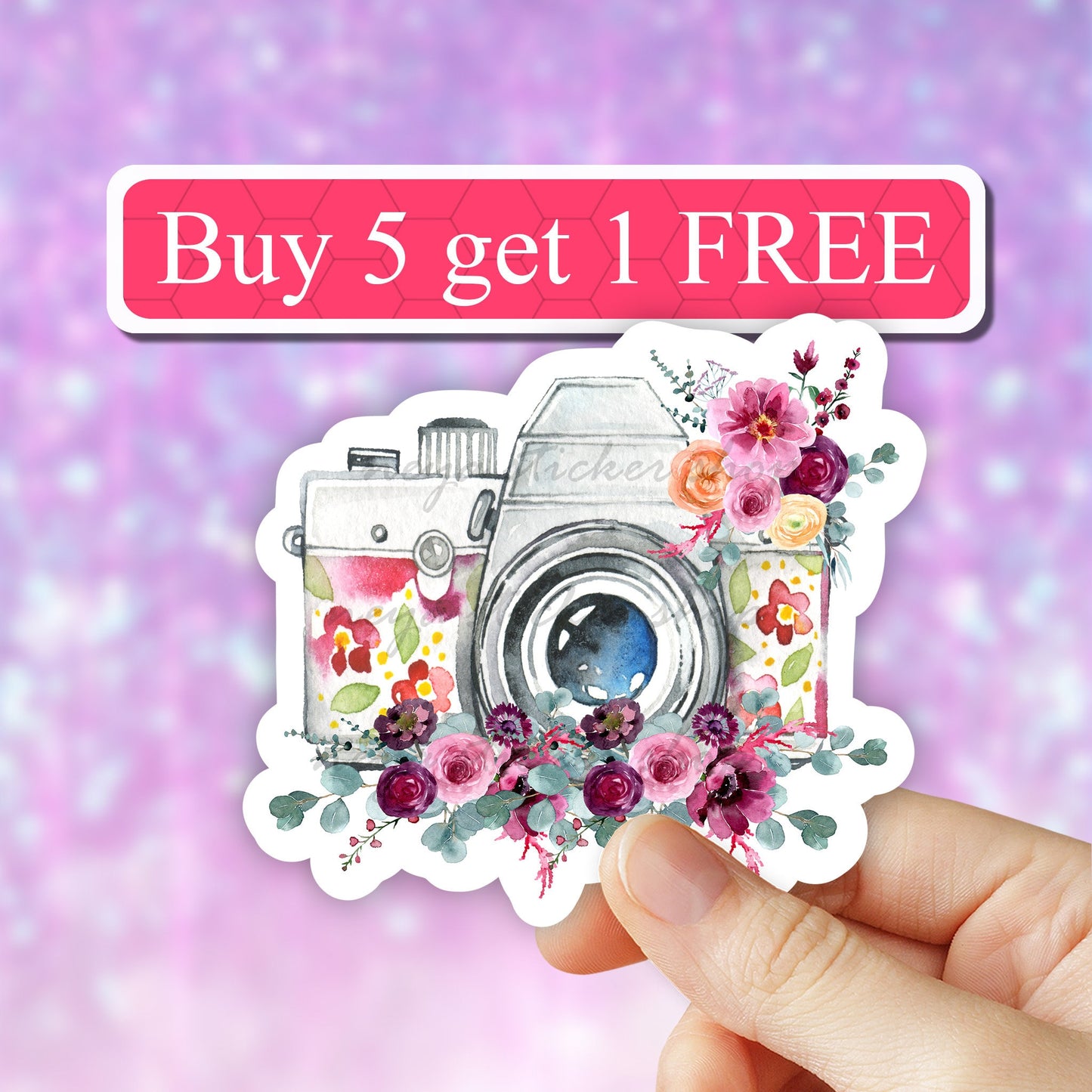 Floral Camera Sticker, Cute Photographer Stickers, Water bottle Stickers, Computer Stickers, Waterproof Sticker, Tumbler sticker, waterproof