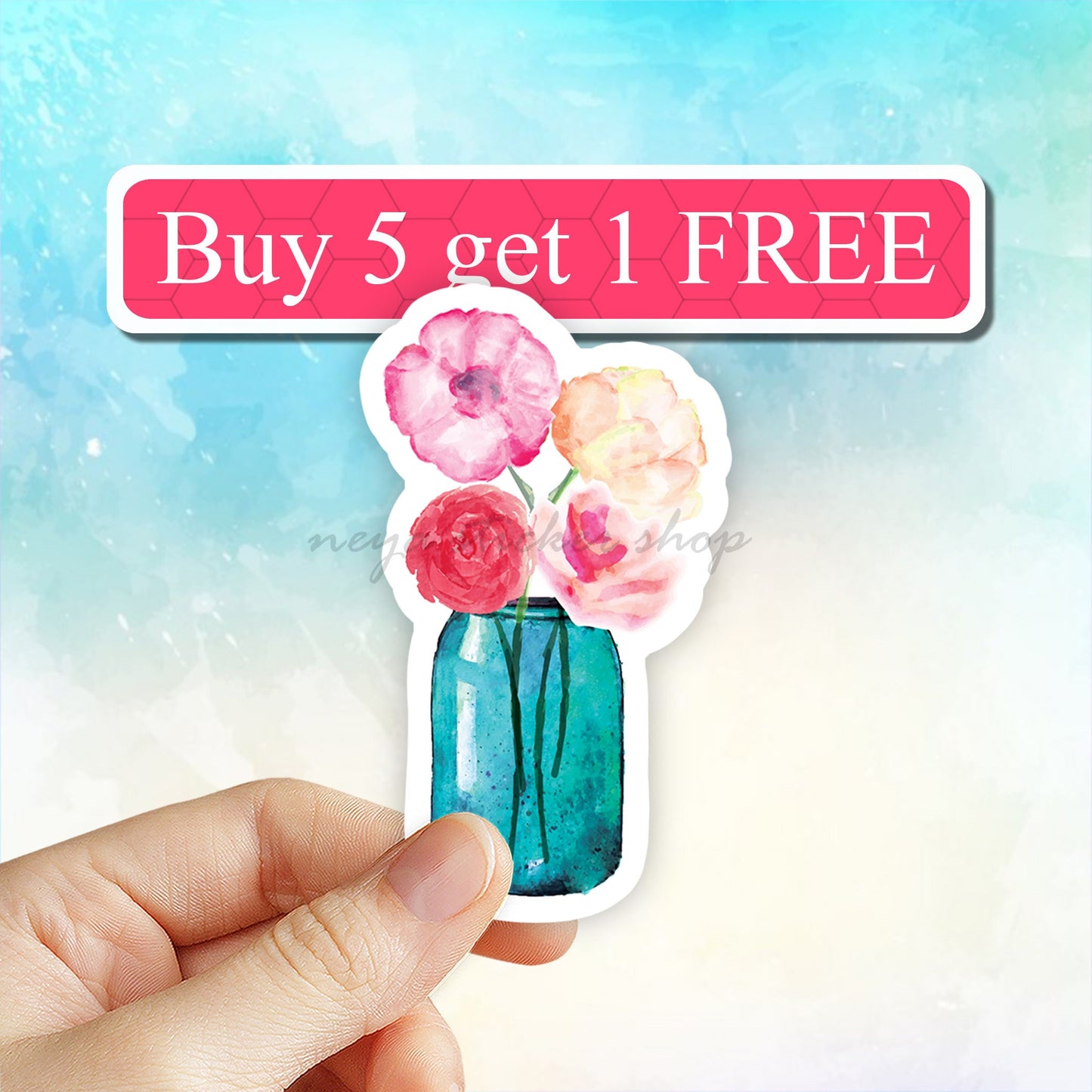 Mason Jar with Flowers Sticker, Plant Pot Sticker, Laptop Decal, Vinyl Stickers, Aesthetic, Water bottle Stickers, Computer, Waterproof