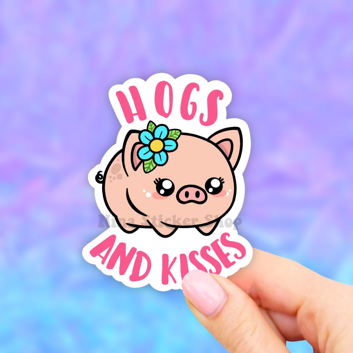 Hogs and Kisses Sticker, Cute Pig, Laptop Stickers, VSCO Stickers, Laptop, Aesthetic, Vinyl Decal, Water bottle, Computer Sticker, Tumbler