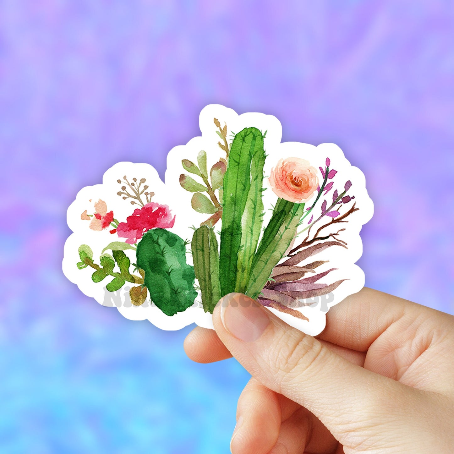 Watercolor Cactus Sticker, Succulent Stickers, Plant Mom Lady, Laptop Stickers, Aesthetic Stickers, water bottle Stickers, Computer Decal