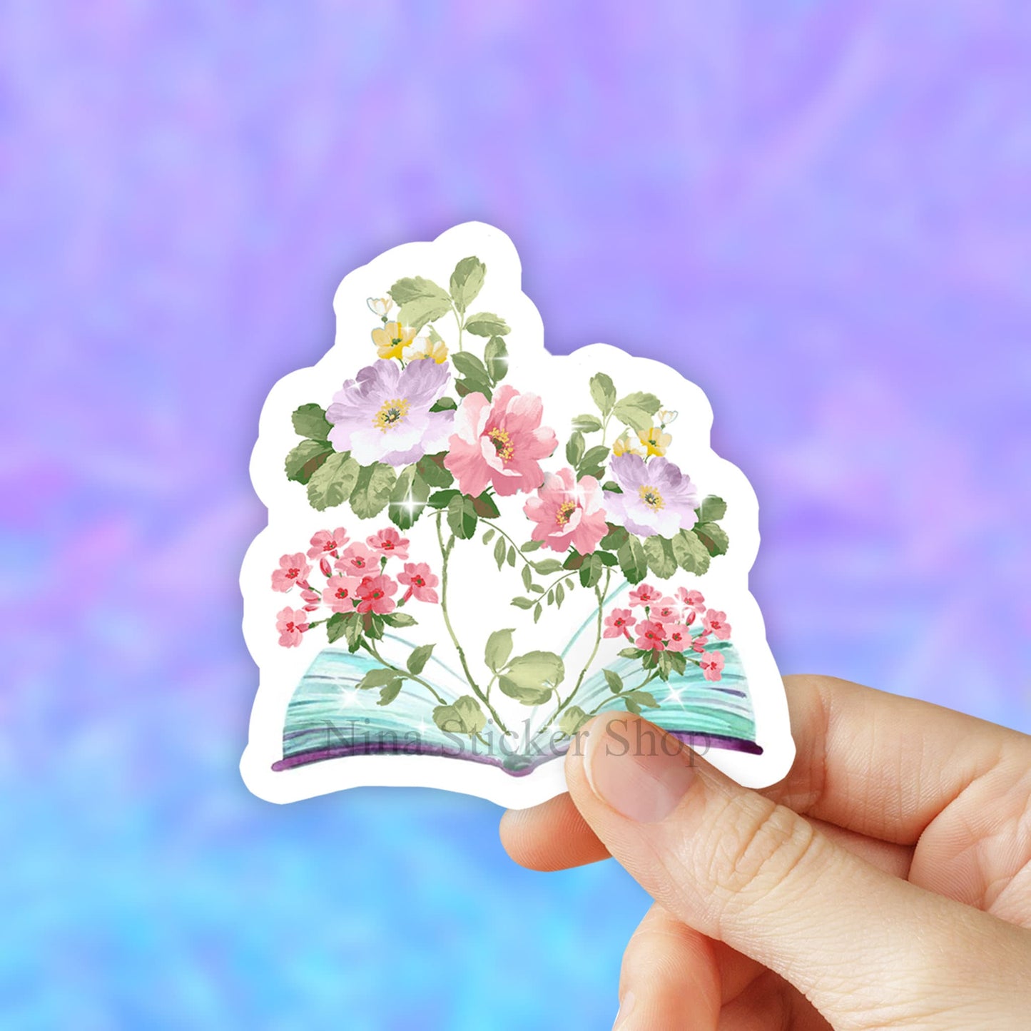 Floral Book Sticker, book stickers, trending stickers,  Floral Sticker, vinyl stickers, reading stickers, water bottle sticker, laptop