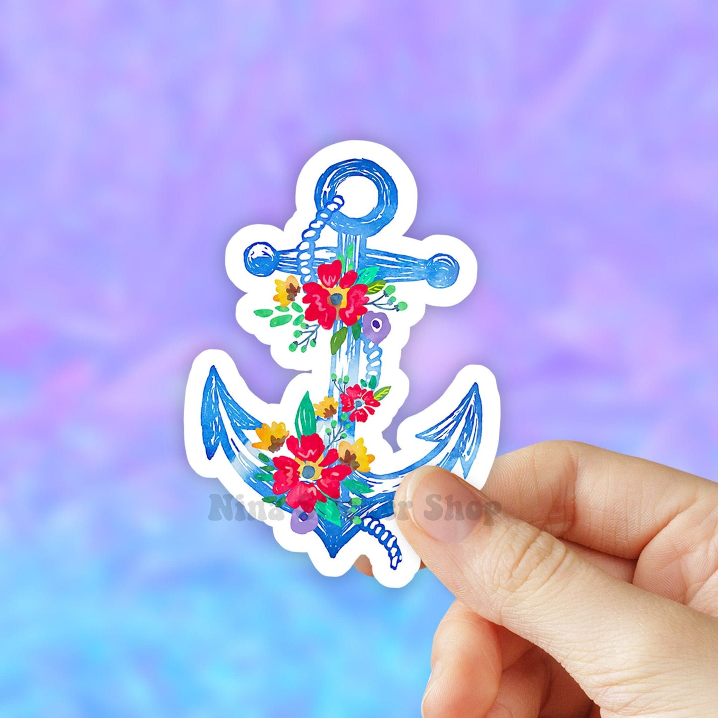 Floral Anchor Sticker, Flowers Laptop Stickers, VSCO Stickers, Laptop, Aesthetic, Vinyl Decal, Water bottle, Computer Sticker, Tumbler Decal