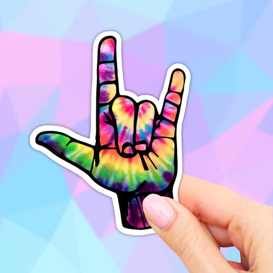 Tie Dye Rock on Sticker, Shake Hand Sign Sticker, Aesthetic Stickers, Water bottle Stickers, Computer Stickers, Waterproof Stickers