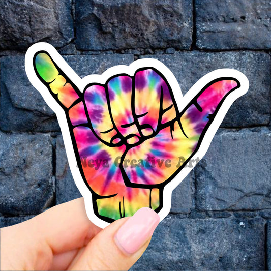 Tie Dye Hang Loose Sticker, Shaka Hand Sign Vinyl Stickers, VSCO Stickers, Laptop Stickers, Aesthetic stickers, Laptop decal Water bottle