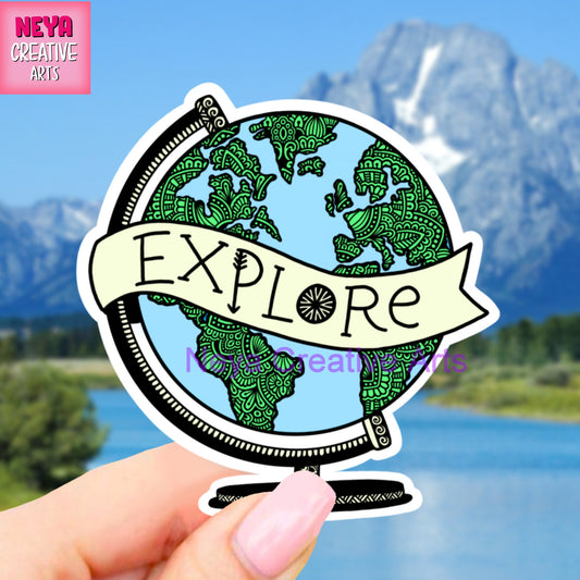 Explore GLOBE Sticker, travel stickers, Laptop stickers, Adventure decal, Planner stickers, vinyl stickers, luggage stickers, world map