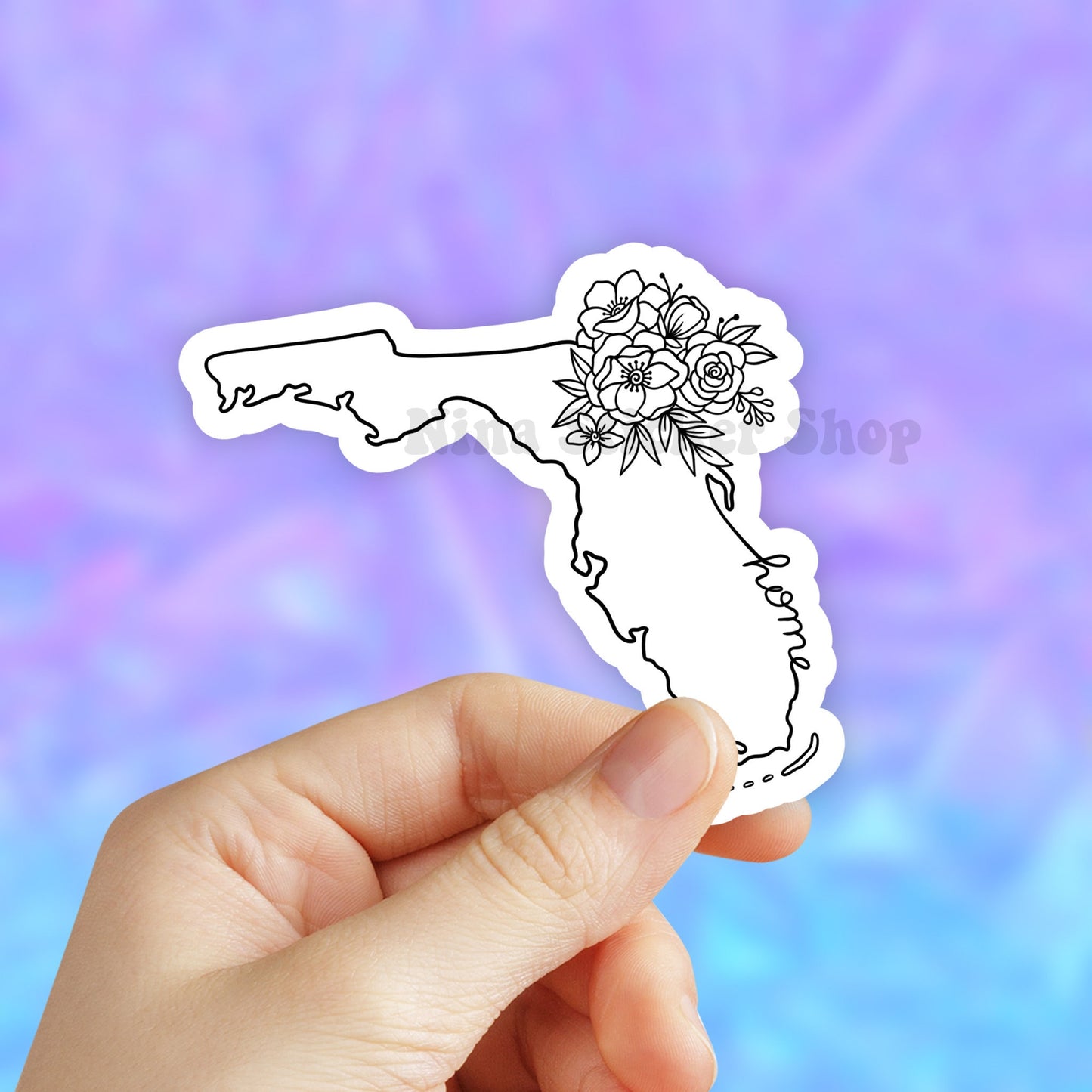 Florida State Sticker, Floral States Map, USA Map Laptop Sticker, Aesthetic stickers, Laptop decal, Water bottle, Computer Bumper Sticker