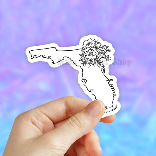 Florida State Sticker, Floral States Map, USA Map Laptop Sticker, Aesthetic stickers, Laptop decal, Water bottle, Computer Bumper Sticker