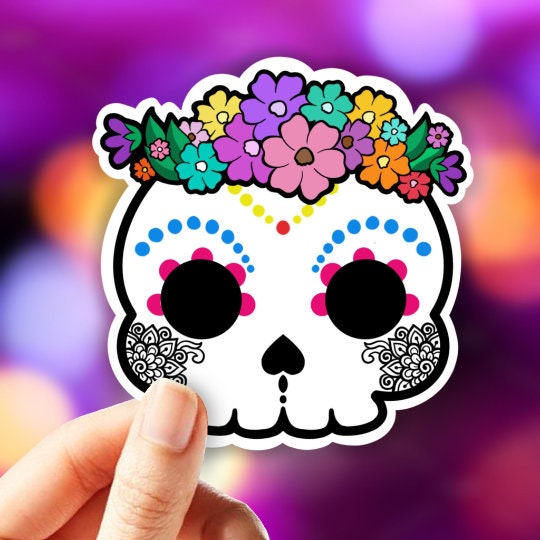 Kawaii Sugar Skull Sticker, Day of the Dead, Laptop Decal, Aesthetic Stickers, Water bottle Stickers, Waterproof Stickers, Vinyl