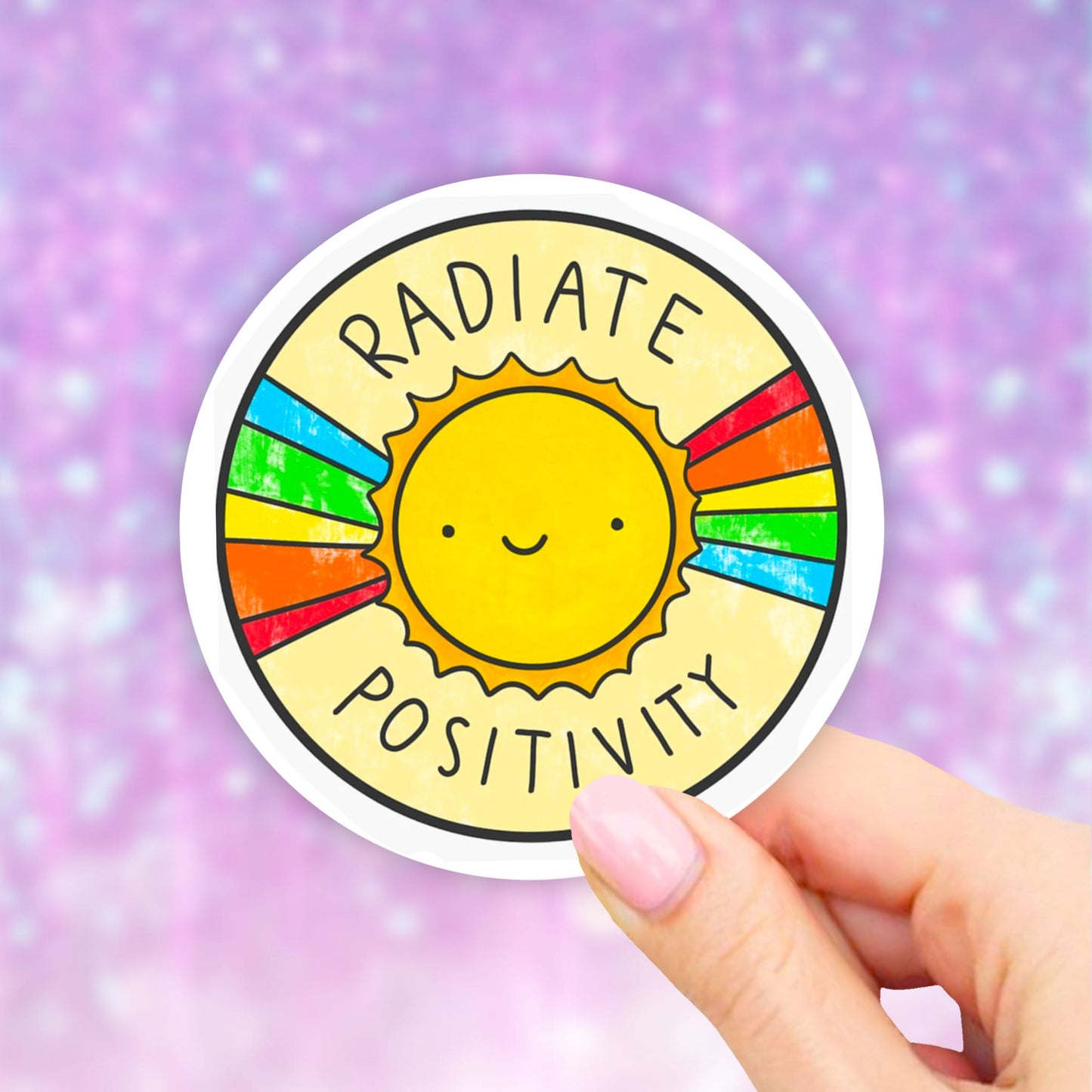 Sun Rainbow Radiate Positivity Sticker, Radiate Happiness Sticker, VSCO Stickers, Water bottle sticker, Laptop Stickers, Aesthetic Stickers