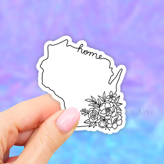Wisconsin Sticker, Floral Wisconsin state stickers, Wisconsin decal, Wisconsin Map Decal, Wisconsin Laptop Sticker, Flower Vinyl stickers