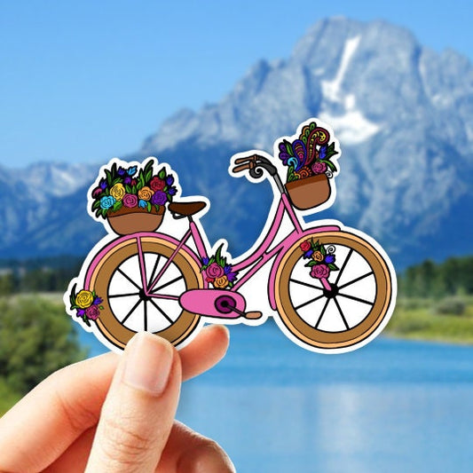 Bicycle Sticker, Laptop stickers, Flower Basket, Aesthetic Stickers, Waterbottle Stickers, Gift for her, Vinyl Stickers, Kawaii Stickers