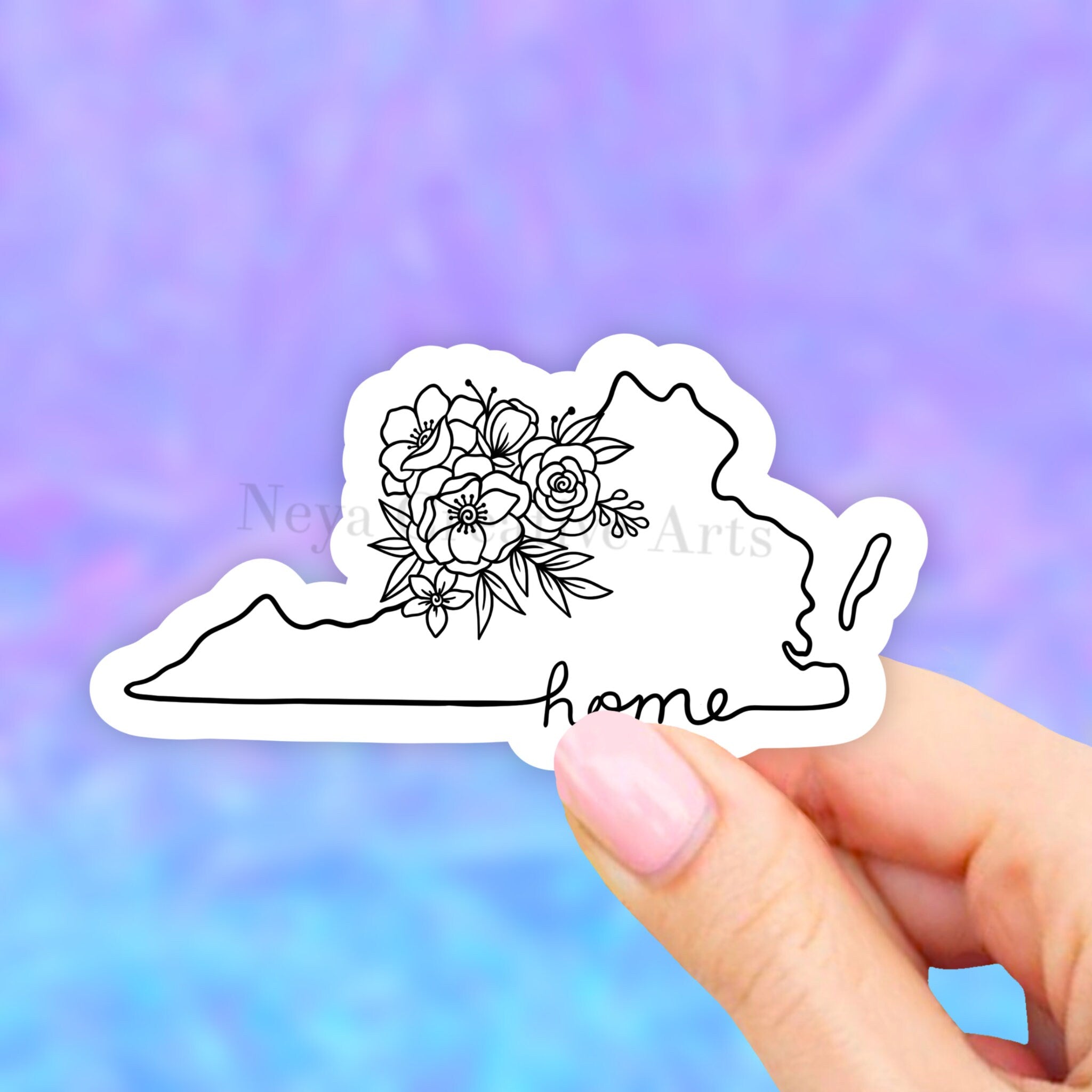 Virginia State Sticker, Floral States Map, water bottle stickers, stat ...