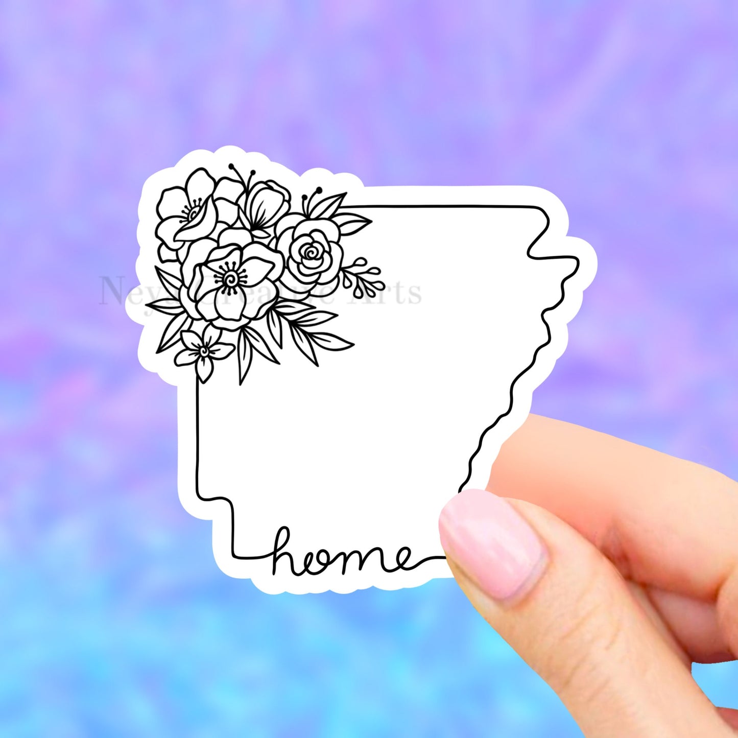Arkansas state Sticker, Floral States Art map, water bottle stickers, state stickers, USA State Art, USA Map, States Sticker