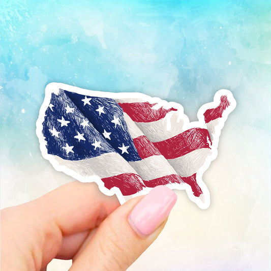 USA Hand Drawn Flag Sticker, American Flag, Patriotic sticker, Laptop Decal, Aesthetic Stickers, Water bottle Stickers, Waterproof Stickers