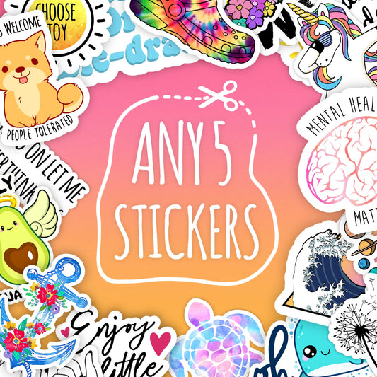Choose Any 5 sticker pack, VSCO Stickers, cute Stickers Pack, Aesthetic Stickers, laptop Stickers, Computer Stickers, water bottle decal