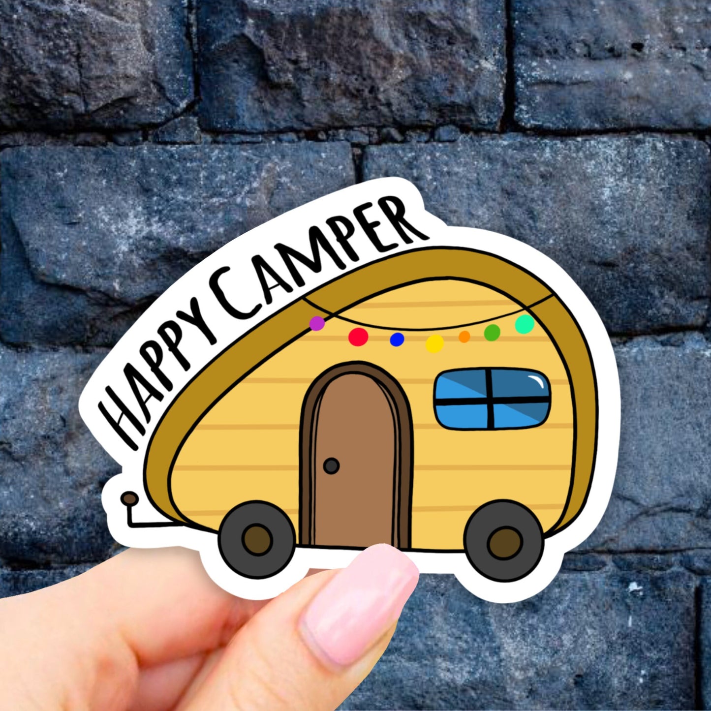 Happy Camper Sticker, Laptop stickers, Aesthetic Stickers, bumper sticker, Computer stickers, Waterproof Stickers, Explore Stickers
