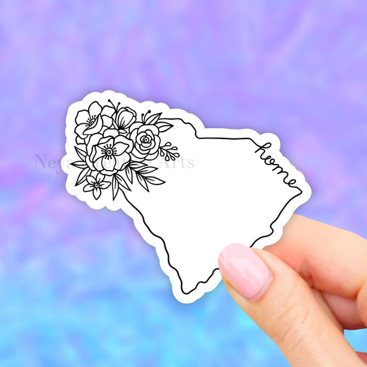 South Carolina State Sticker, Floral States Map, water bottle stickers, state stickers, USA State Art, USA Map Car Decal, Laptop