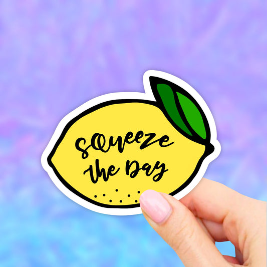 Squeeze the Day Lemon Sticker, Aesthetic Stickers, Laptop Decal, Waterbottle stickers, Computer Sticker, Tumbler Stickers, Macbook decal