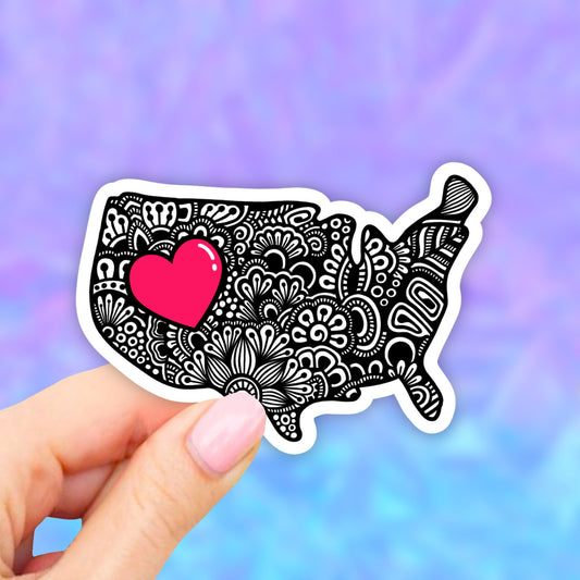 USA Flag Doodle Sticker, American Flag, Patriotic sticker, Laptop Decal, Aesthetic Stickers, Water bottle Stickers, Waterproof Stickers