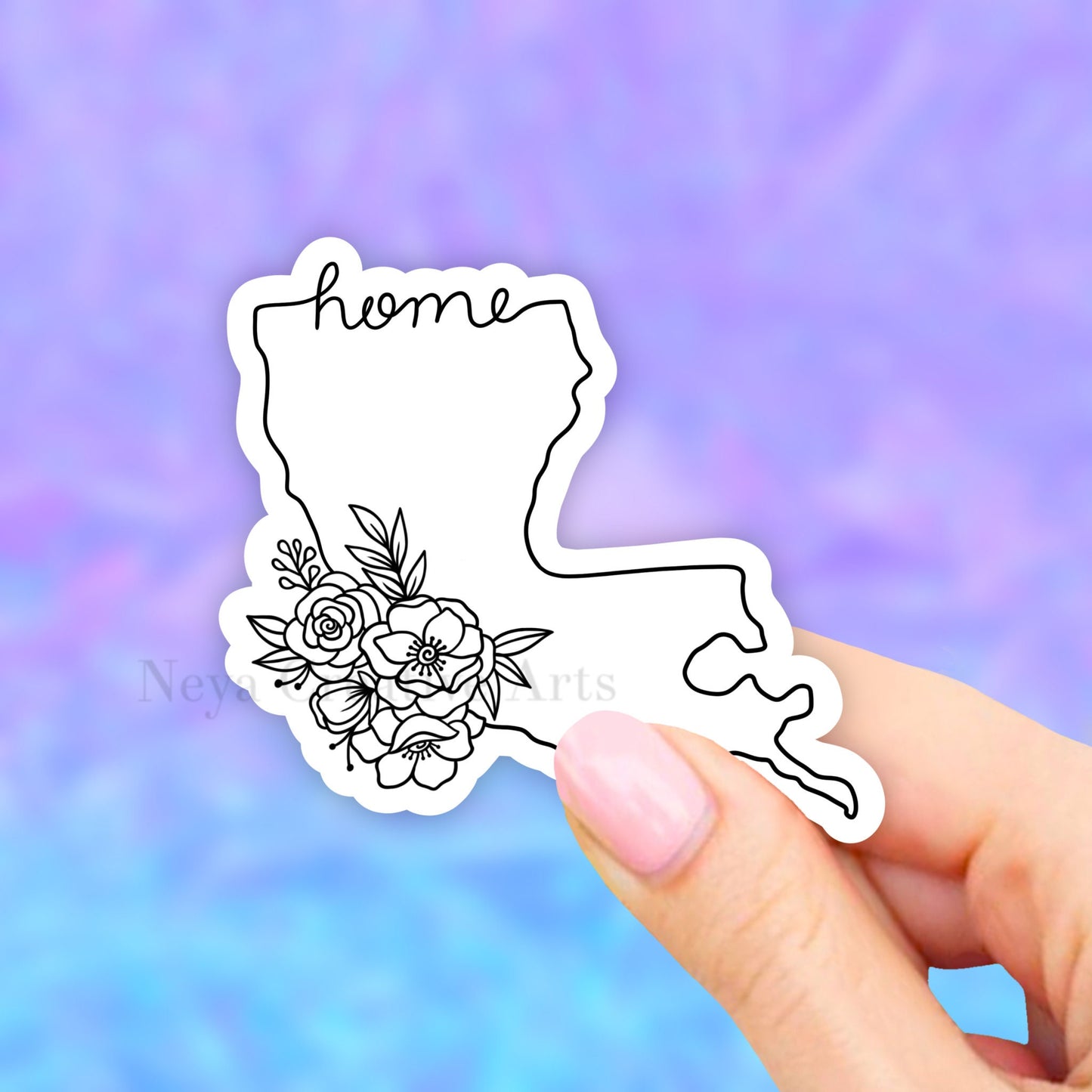 Louisiana State Sticker, Floral States Map, water bottle stickers, state stickers, USA State Art, USA Map Car Decal, Laptop, waterproof