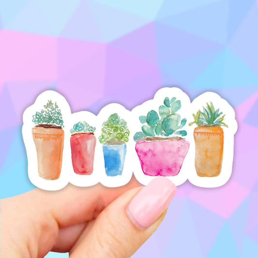 Watercolor Cactus Plant Pot Sticker, Succulent Stickers, Cactus Stickers, Plant Mom, Laptop Stickers, Aesthetic Stickers, Vinyl Stickers