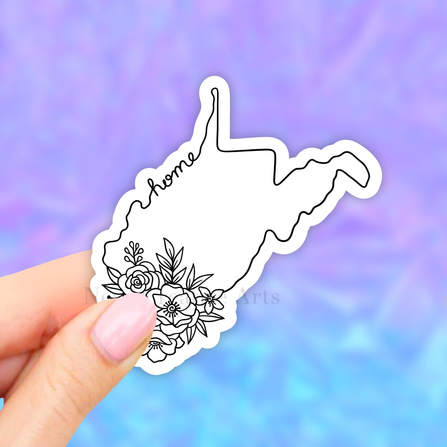 West Virginia state Sticker, Floral States Art map, water bottle stickers, state stickers, USA State Art, USA Map, States Sticker