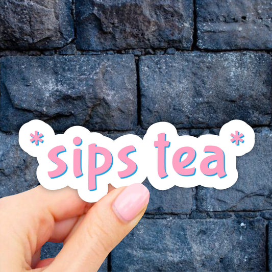 Pink Sips tea Sticker, Tea Sticker, Laptop stickers, Trendy Stickers, Aesthetic Stickers, Waterbottle Stickers, Computer, Quotes Stickers