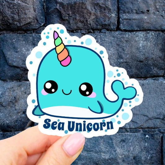 Narwhal Unicorn of the sea Sticker, Blue ocean Stickers, save oceans, Fish decal, Aesthetic Stickers, Water bottle Stickers, Computer