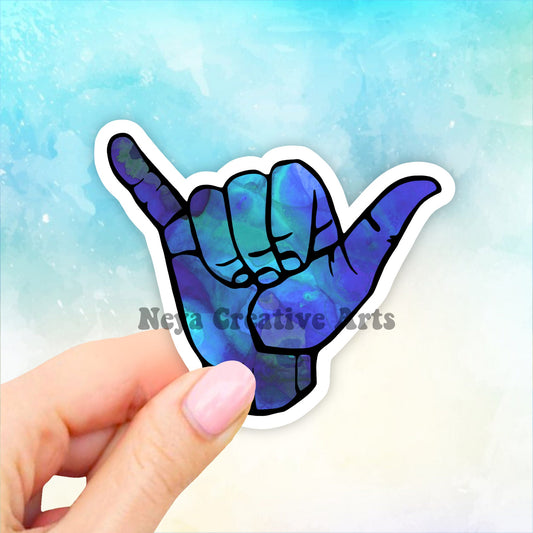 Blue hang loose sticker, shaka sticker, shaka hand sign sticker, Laptop stickers, computer decal, vinyl stickers, waterbottle decal