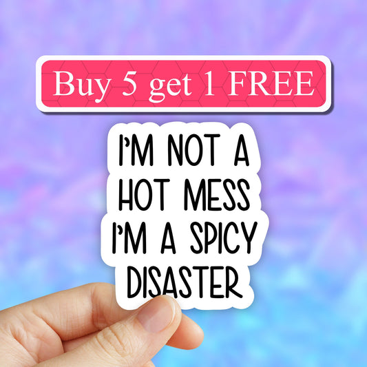 I'm not a hot mess I'm a spicy disaster sticker, funny stickers, laptop decal, sarcasm sarcastic tumbler sticker, vinyl water bottle sticker