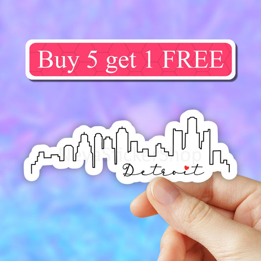 Detroit city skyline sticker, detroit skyscraper outline sticker, Detroit cityscape stickers, computer stickers, laptop stickers, tumbler