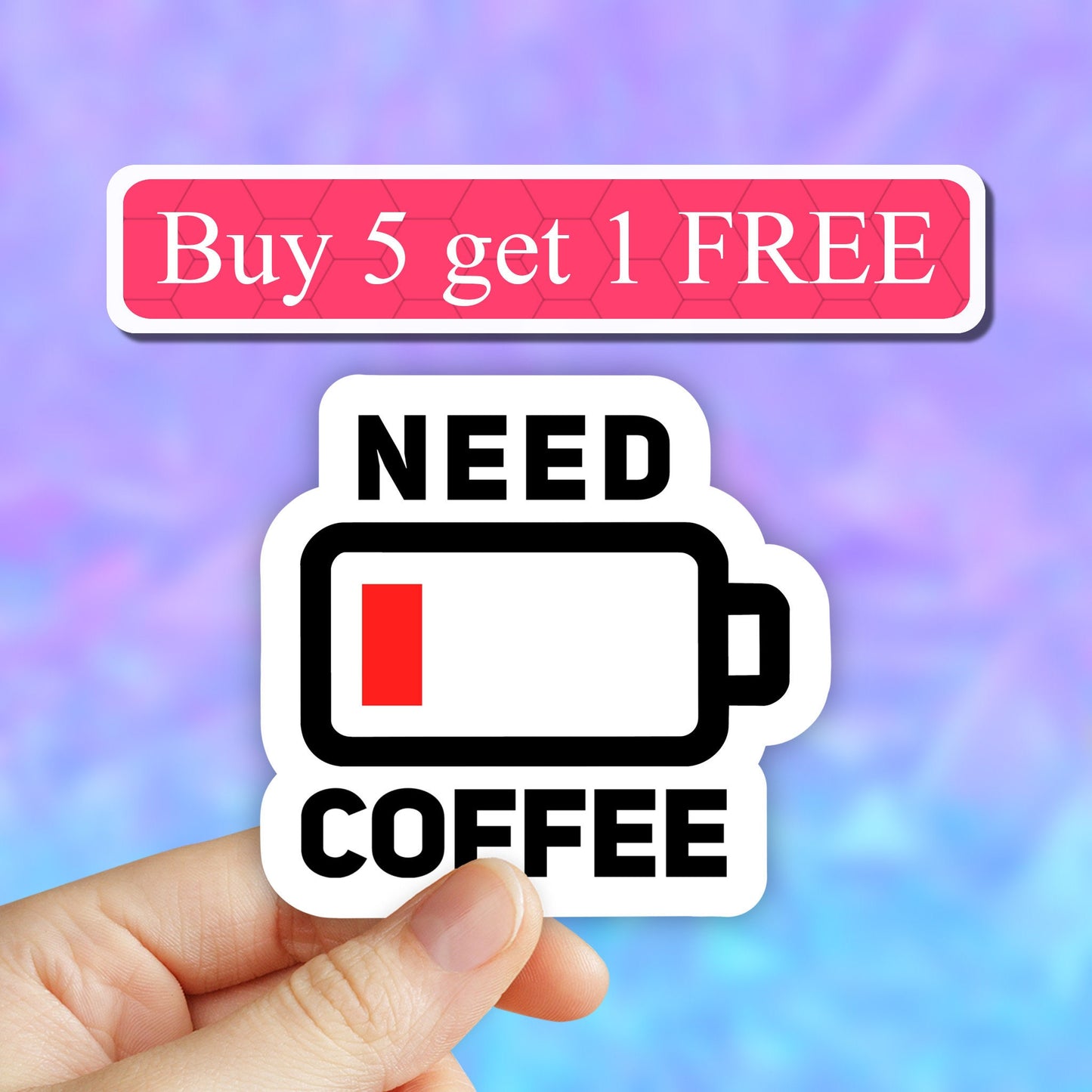 Need Coffee low Battery Sticker, Coffee Stickers, laptop stickers, water bottle stickers, computer vinyl decals, tumbler stickers, car decal