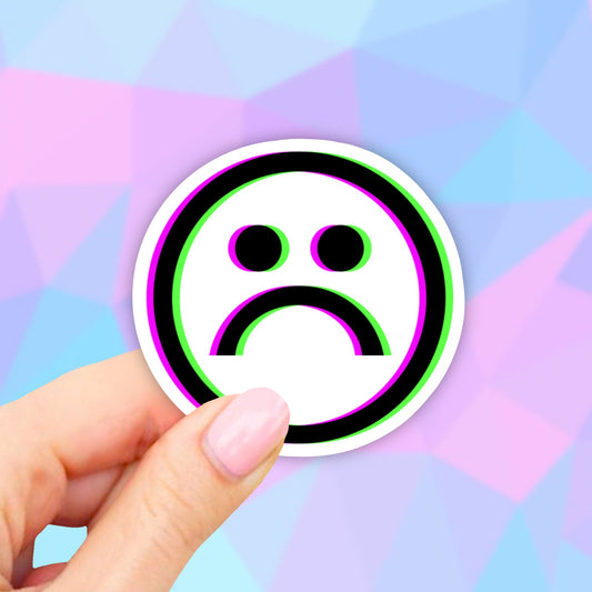 Glitch Sad face emoji Stickers, meme Laptop Stickers, funny Stickers, Aesthetic, Vinyl Decal, Water bottle, Computer Sticker, Tumbler decal