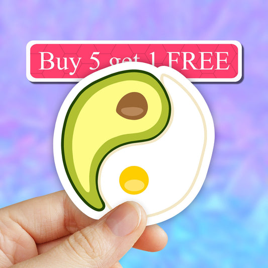 Avocado and egg yin yang sticker, breakfast stickers, kawaii food stickers, avocado stickers, guacamole stickers, laptop stickers, decals